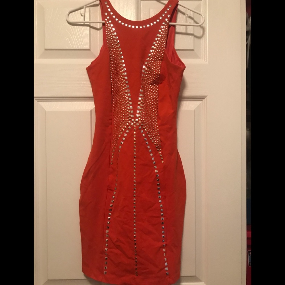 Bebe Orange Studded Mini Dress
